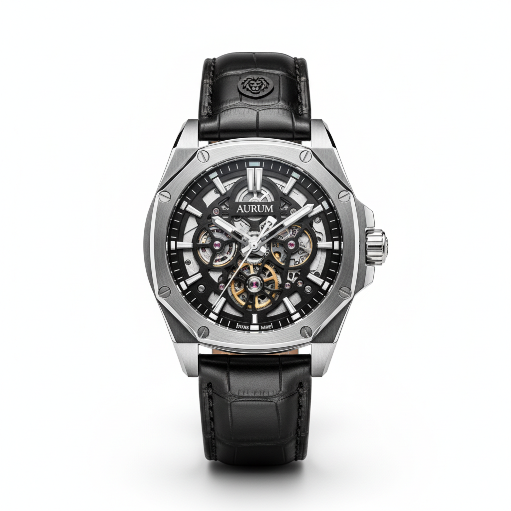 Luxury watch product showcase on dark atmospheric background
