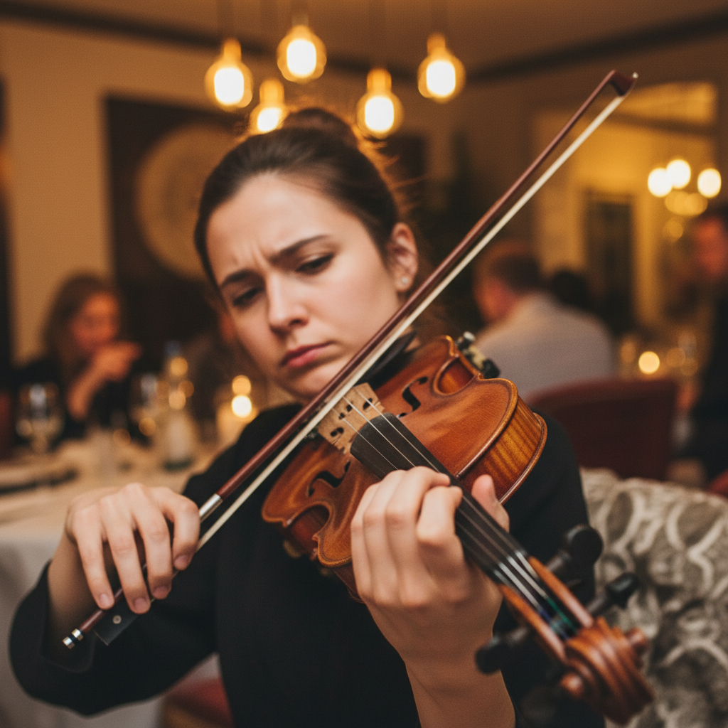 Közeli kép a hegedűstől intim privát eseményen