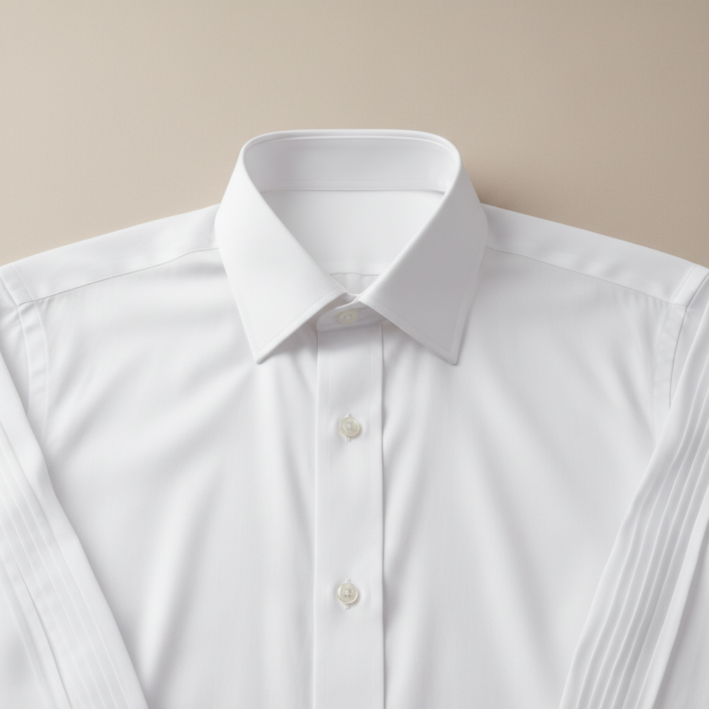 Perfectly pressed white dress shirt with crisp collar and sharp sleeve creases