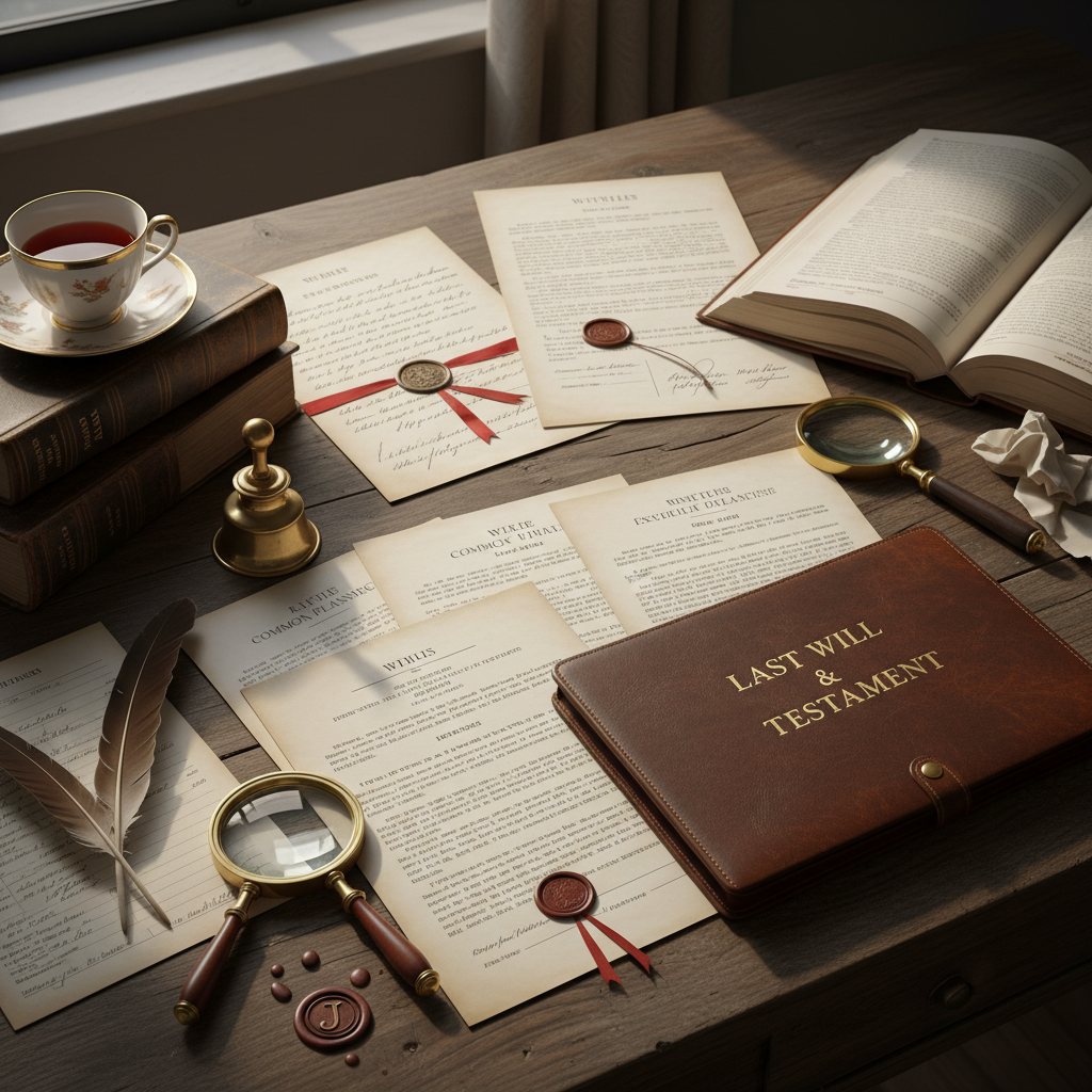 Documentos legales de sucesión y herencia sobre escritorio