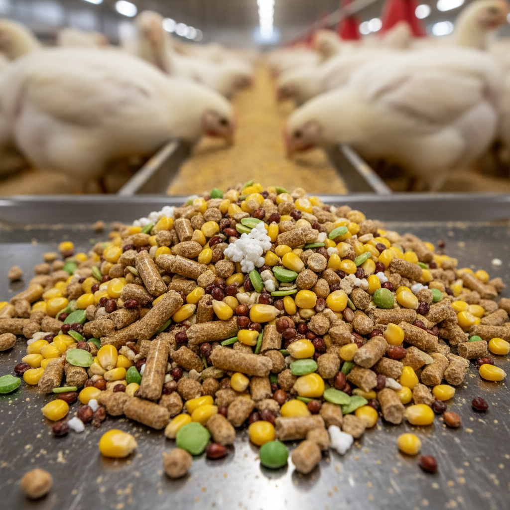 Broiler chicken feed pellets optimized for meat production