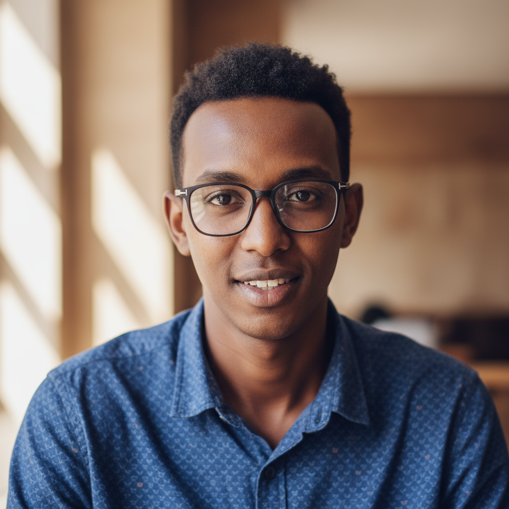 Yonas Tesfaye, Technology Editor, professional headshot of Ethiopian male tech journalist in casual smart attire