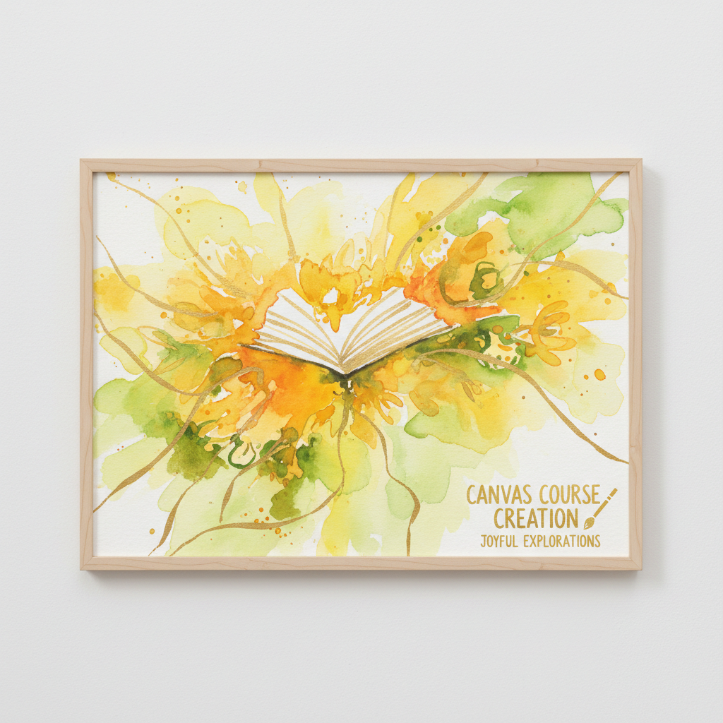 Luminous watercolor painting with gold ink accents in warm yellows and soft greens, joyful and free student artwork from Canvas course
