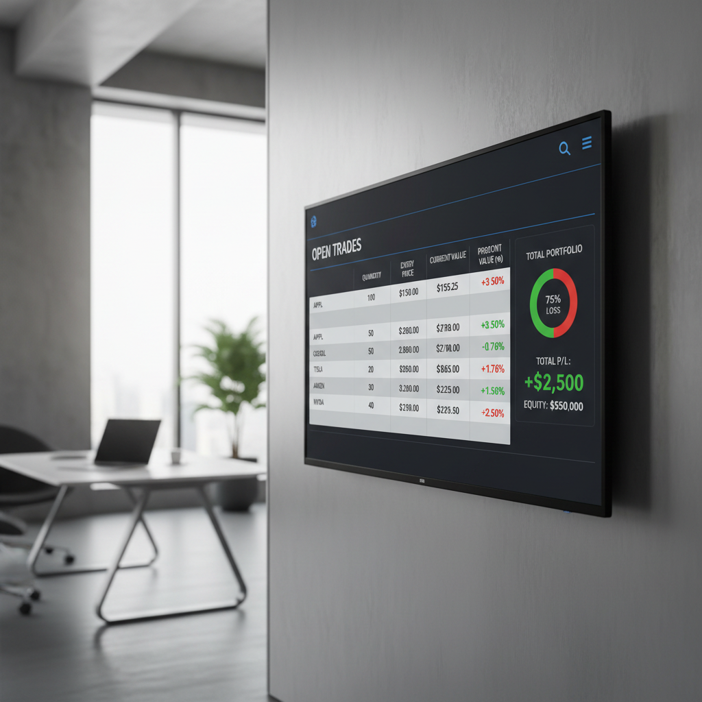 Bright trading analytics dashboard with profit metrics and percentage gains displayed prominently