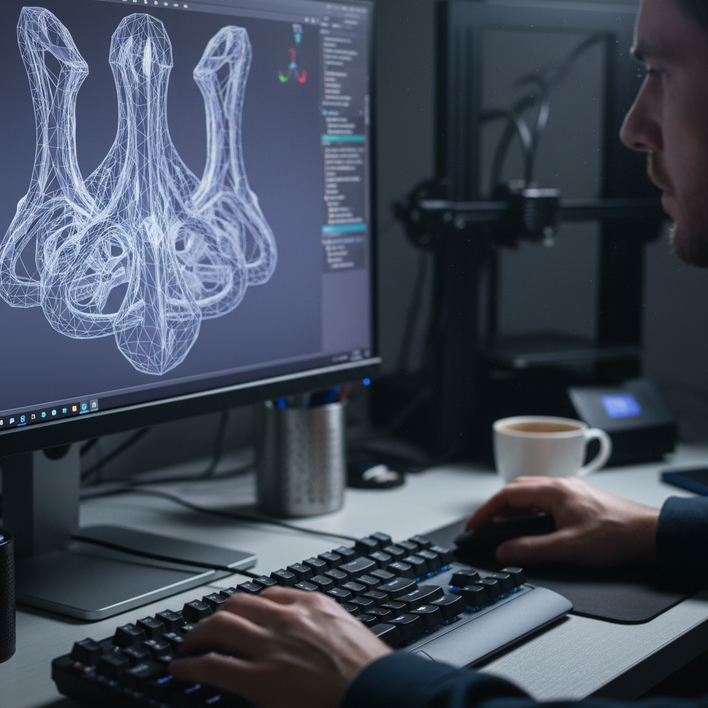 Designer working on custom 3D model on computer