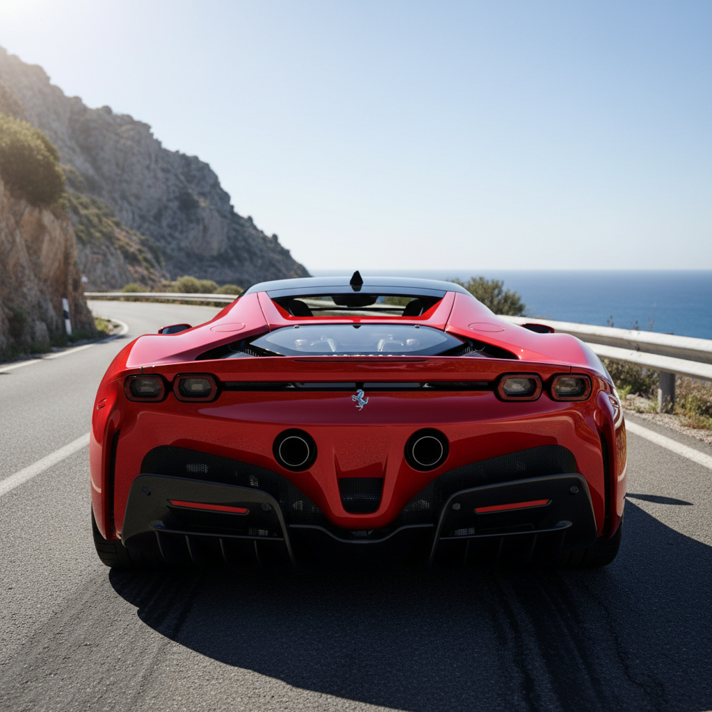 Ferrari SF90 Stradale side profile showing aggressive aerodynamic body lines