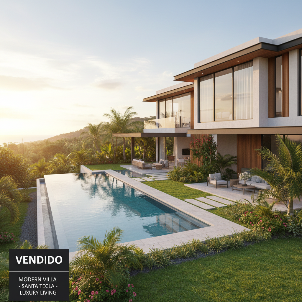Villa moderna vendida en Santa Tecla con piscina y jardín amplio