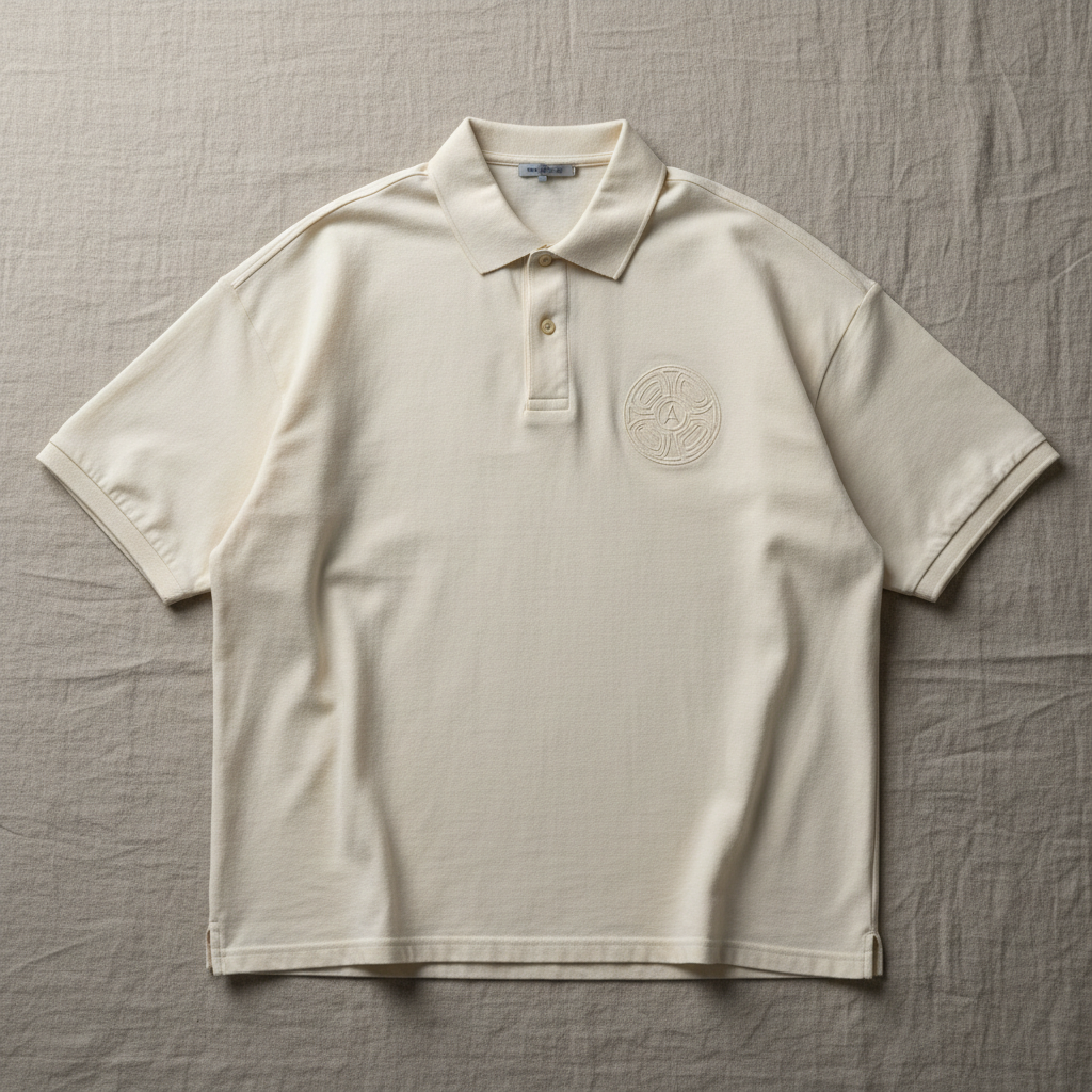 Oversized archive polo in cream with Thread tonal embroidery