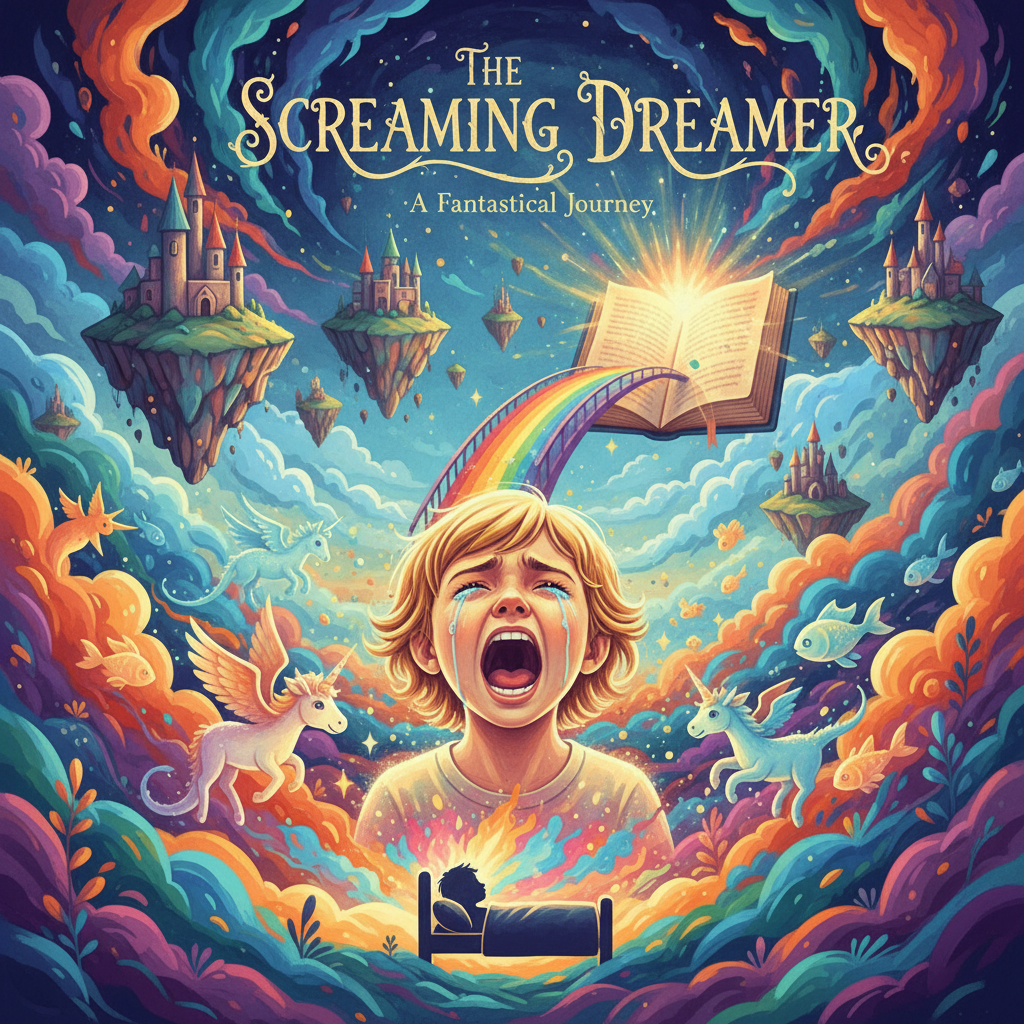 Vibrant illustrated book cover with a superhero boy running through a colorful playground