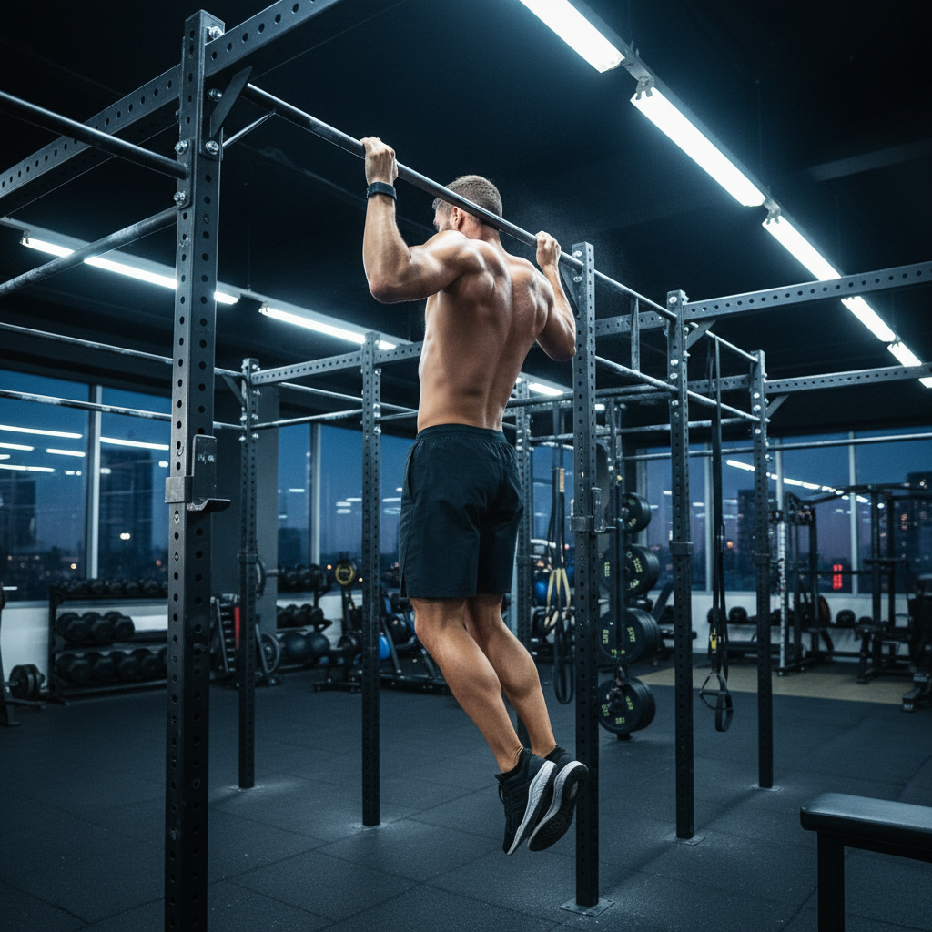 Member doing pull-ups on a rig in the functional training area