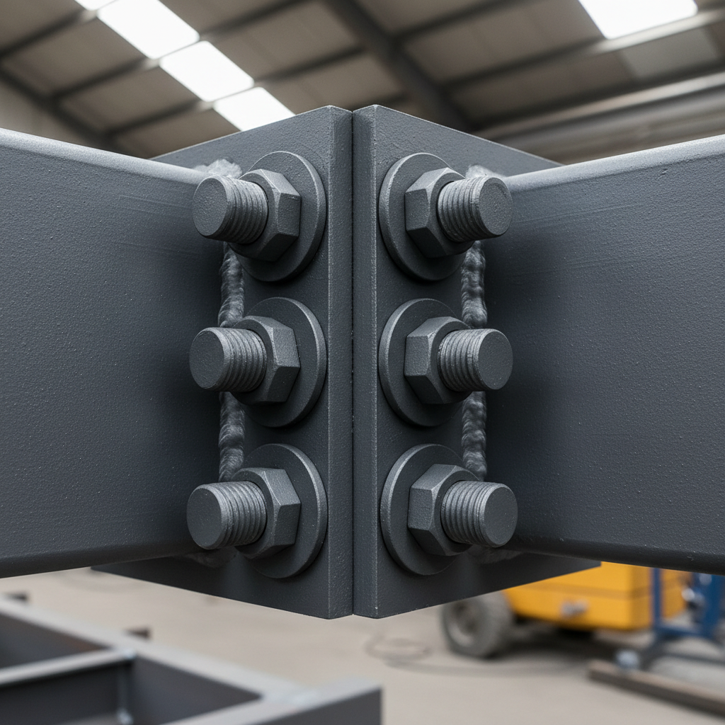 Detail of custom steel railing connection with flat bar infill panels and satin black powder coat finish