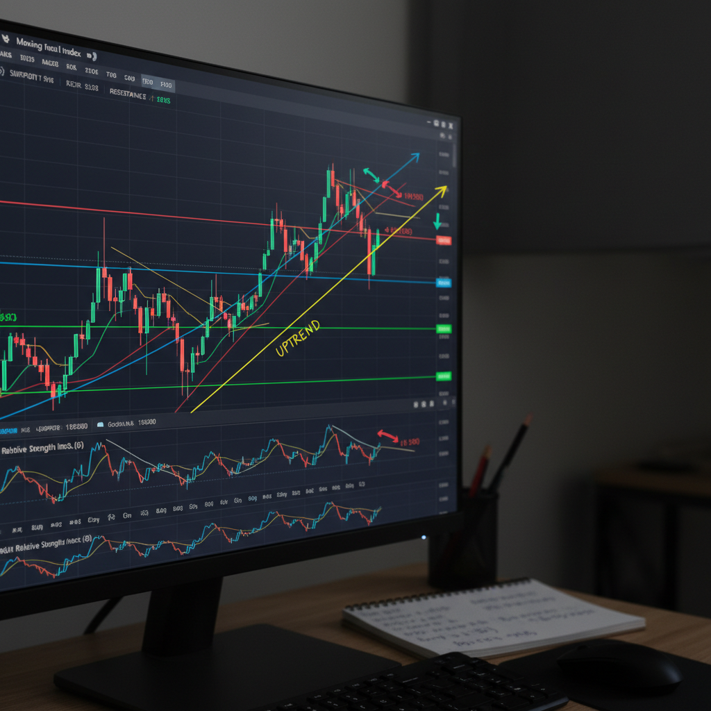 Stock market chart on computer screen with upward trend showing compound growth