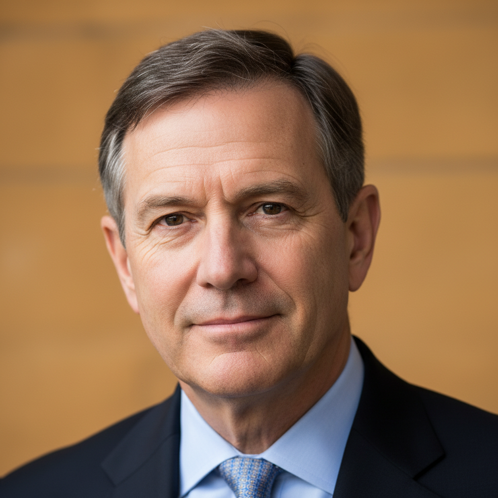 Distinguished man in business attire, professional headshot, warm neutral background