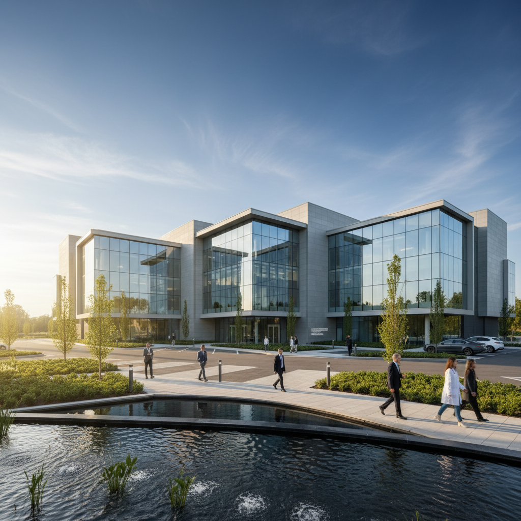 Modern medical clinic exterior with welcoming entrance and health facility signage