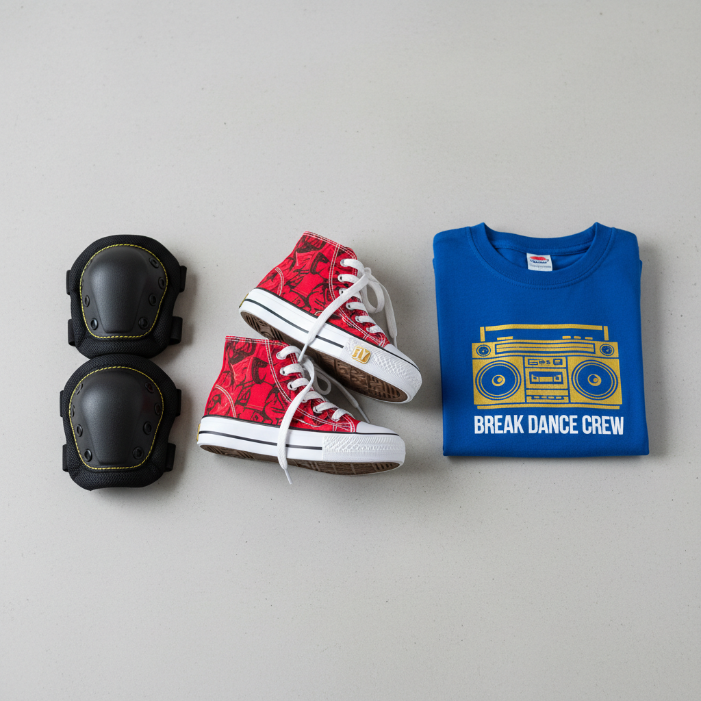Kids hip-hop dance starter bundle with shoes, knee pads and crew tee
