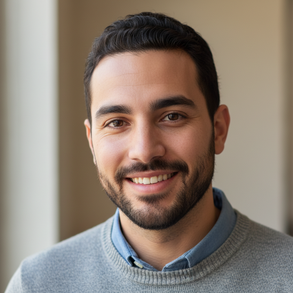 Diego M., a Latino male web developer, friendly professional headshot