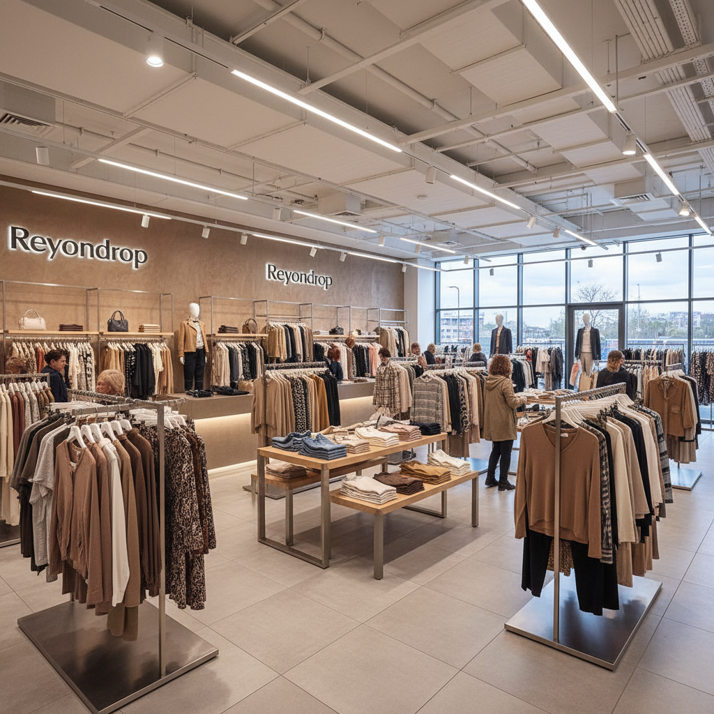 Fashion clothing store interior with stylish apparel displayed on racks