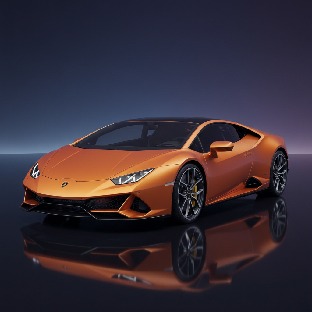 Lamborghini Huracán EVO in matte black, dark dramatic setting, side profile showing aerodynamic lines
