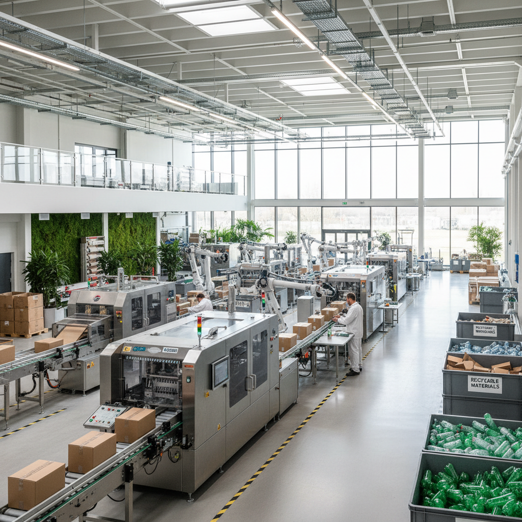 Modern food processing facility with stainless steel equipment, bright white lighting, clean production area