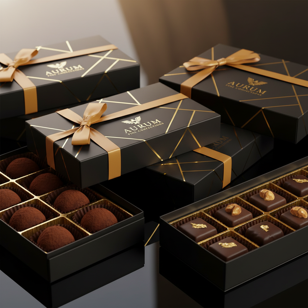 Corporate gift collection with five premium mineral specimens in branded luxury packaging
