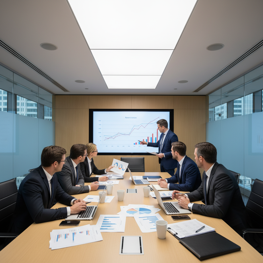 Tax advisor reviewing corporate tax documents with a business client