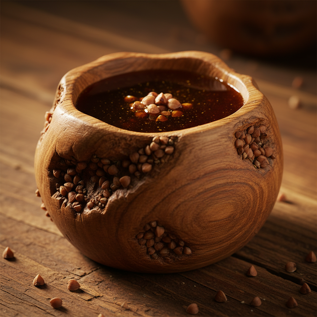 Very dark almost black buckwheat honey in glass jar, deep mahogany tones, dramatic dark moody background, strong contrast lighting