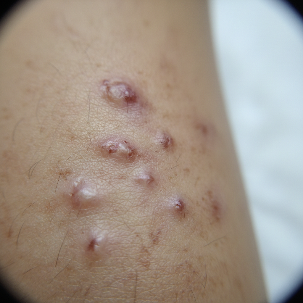 Skin with uneven texture and visible pores under bright clinical lighting