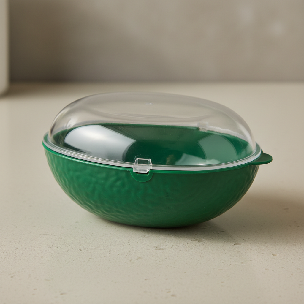 Green plastic avocado keeper with tight-fitting lid
