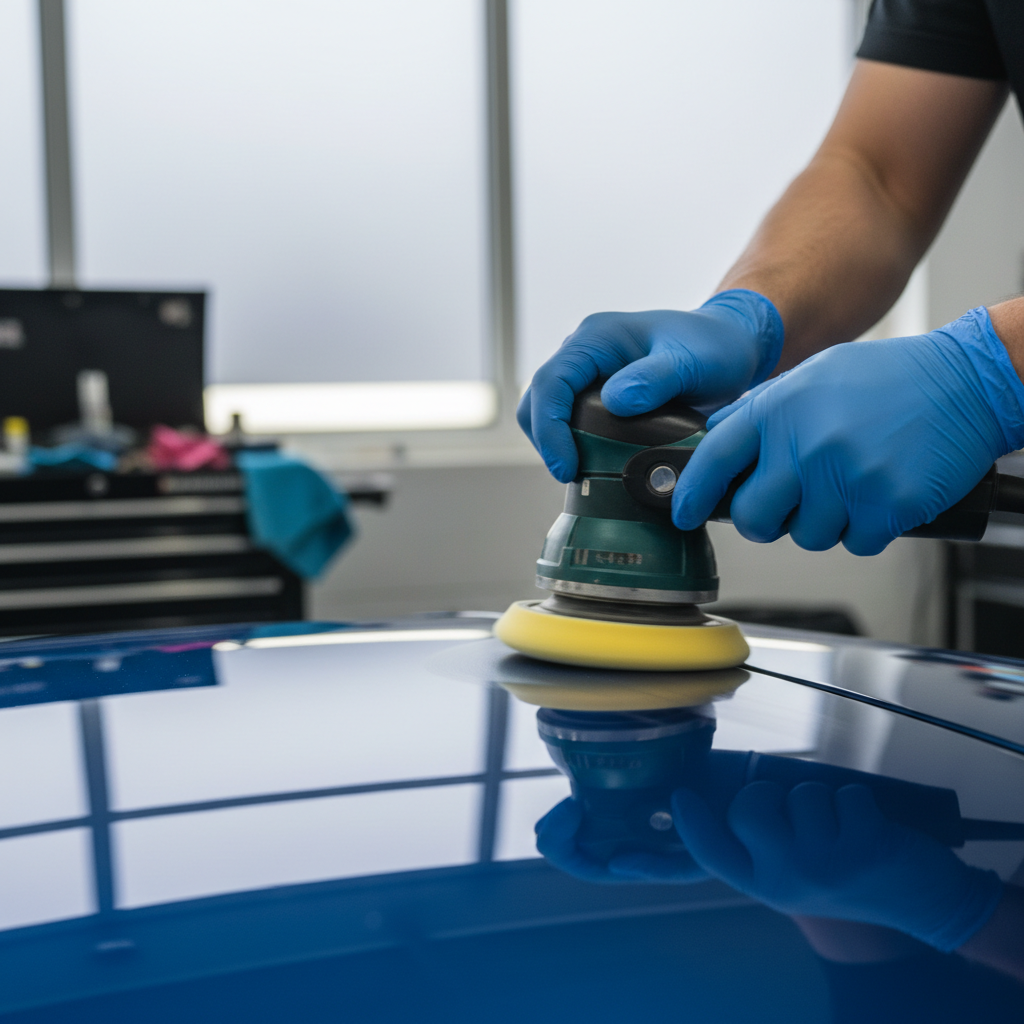 Tariq Nasser, professional auto detailer polishing a luxury car exterior