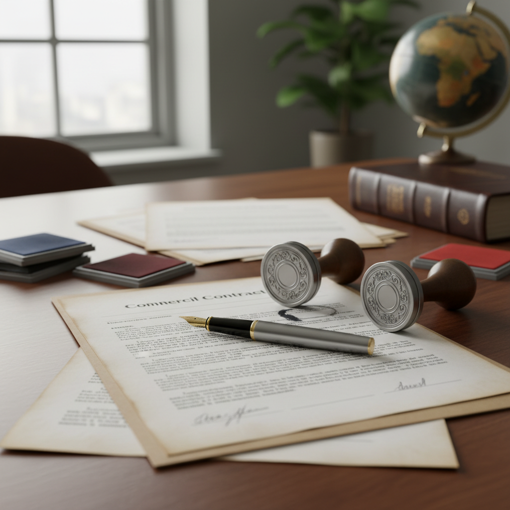 Legal contract documents with pen on professional desk