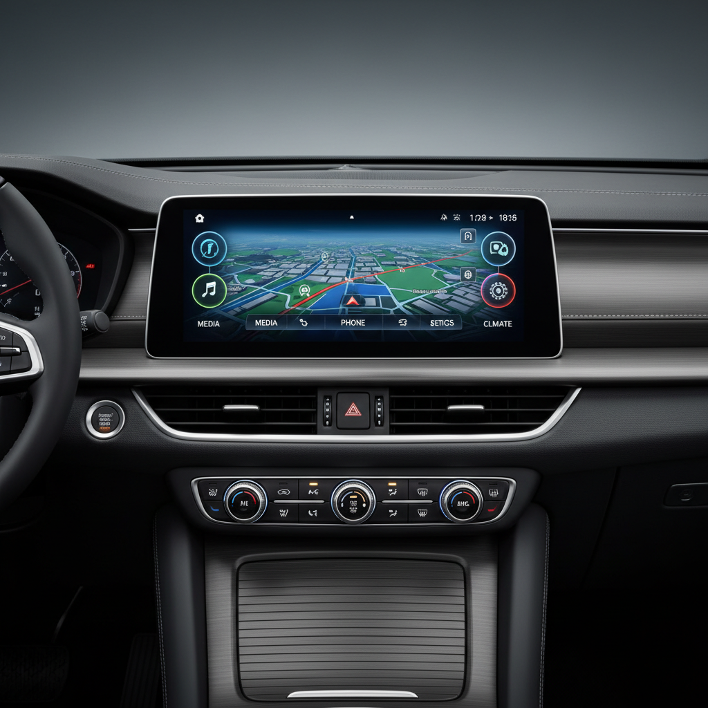 Clarion touchscreen car stereo with large display showing navigation interface