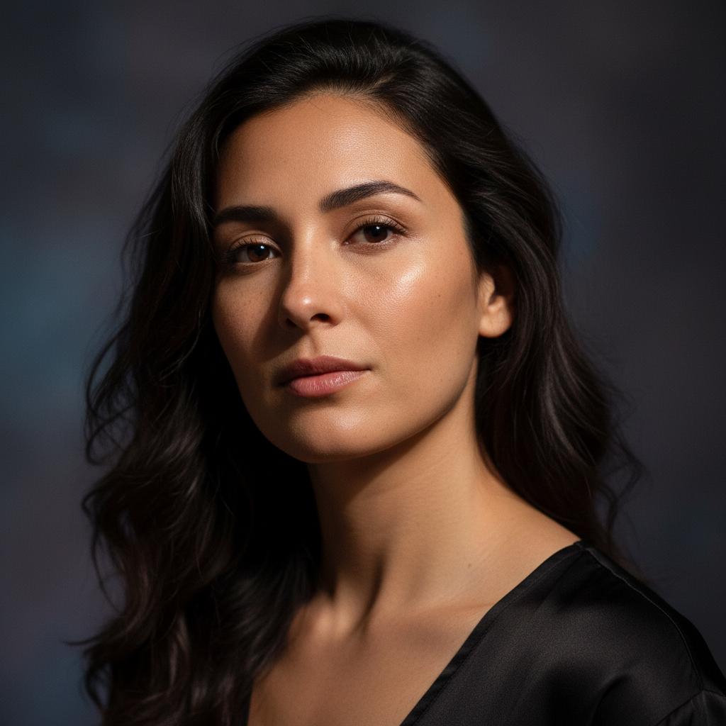 Brand founder Victoria Spears in dark atmospheric studio portrait