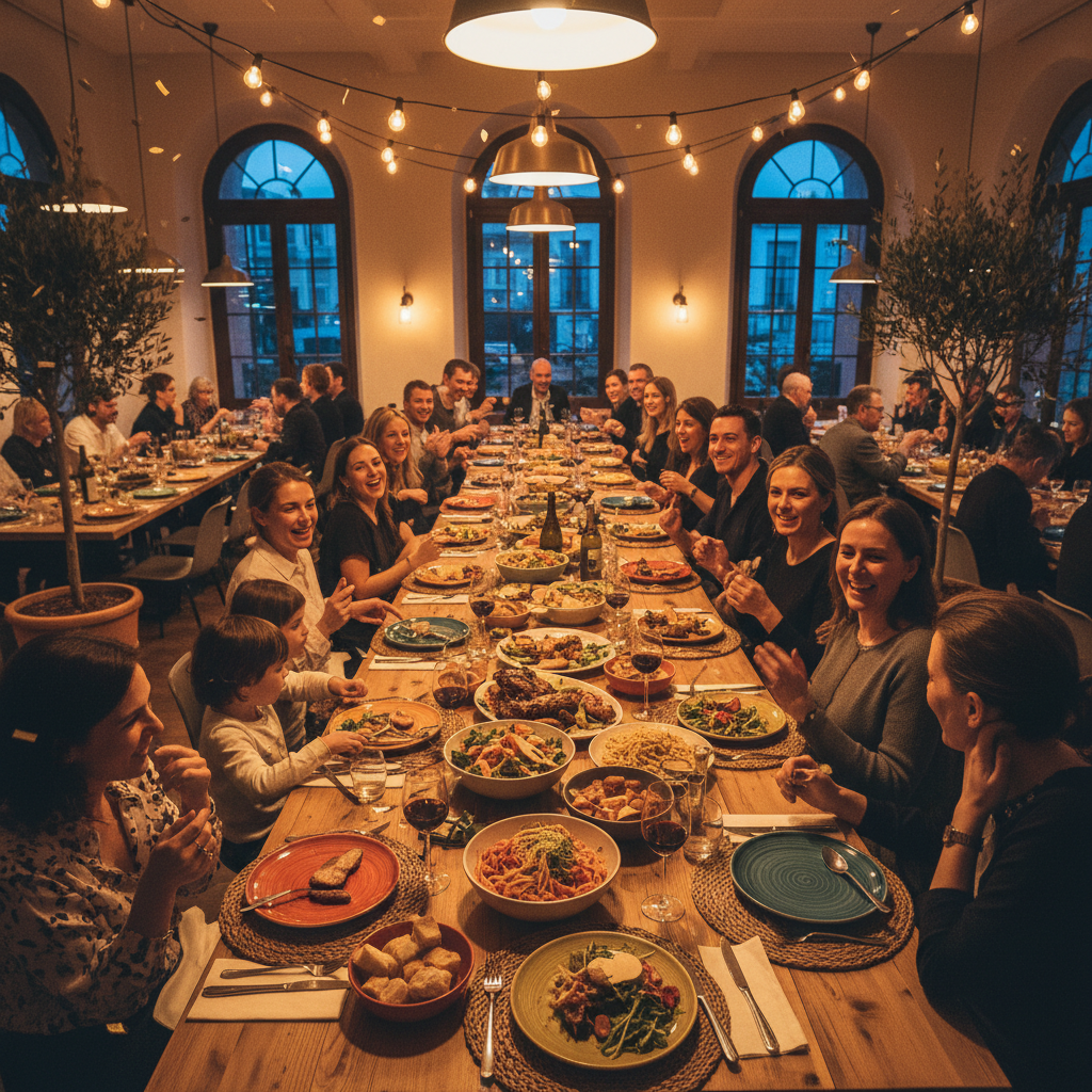 The full supper table, every seat taken