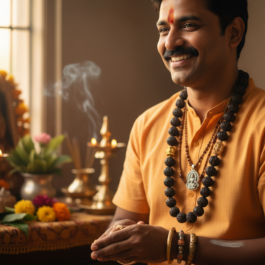 Karungali mala with certificate of authenticity on ivory background, Dakshis spiritual jewellery