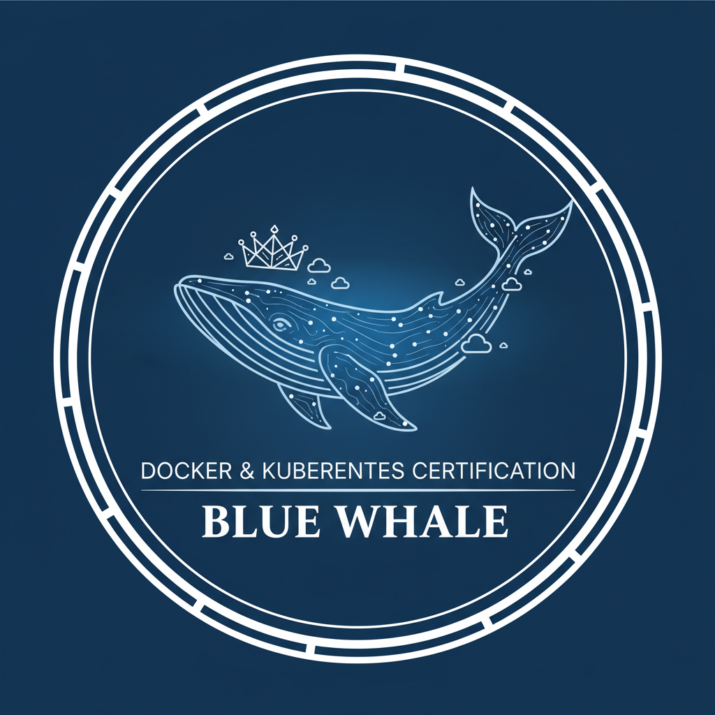 Docker and Kubernetes containerization certification with blue whale logo