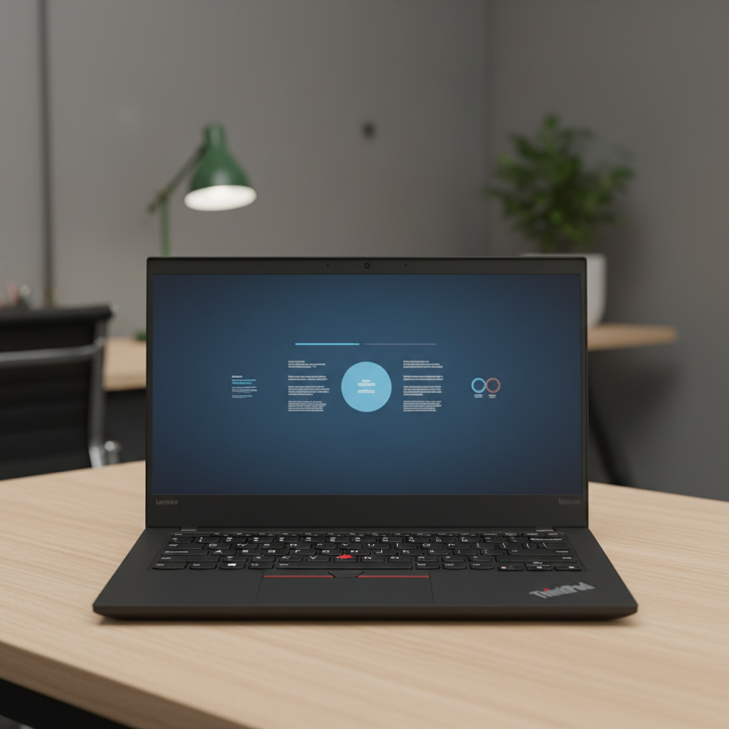 Lenovo ThinkPad X1 Carbon ultralight business laptop open on desk, black chassis