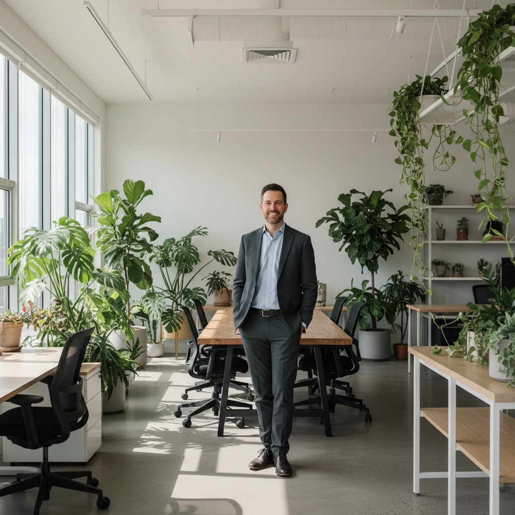 Marcus Webb in a plant-filled office