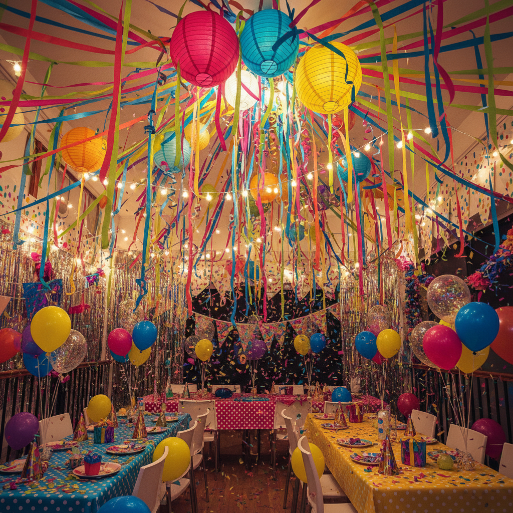Colorful party decorations and streamers