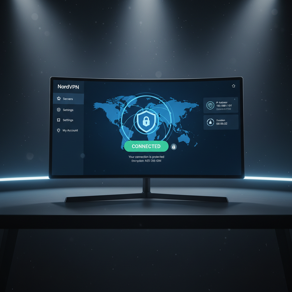 VPN accounts background — dark digital interface with glowing screen