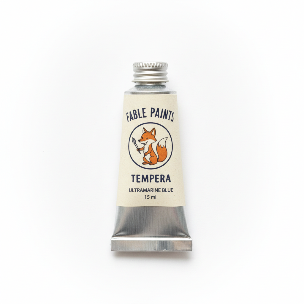 Single small tempera paint tube on white background