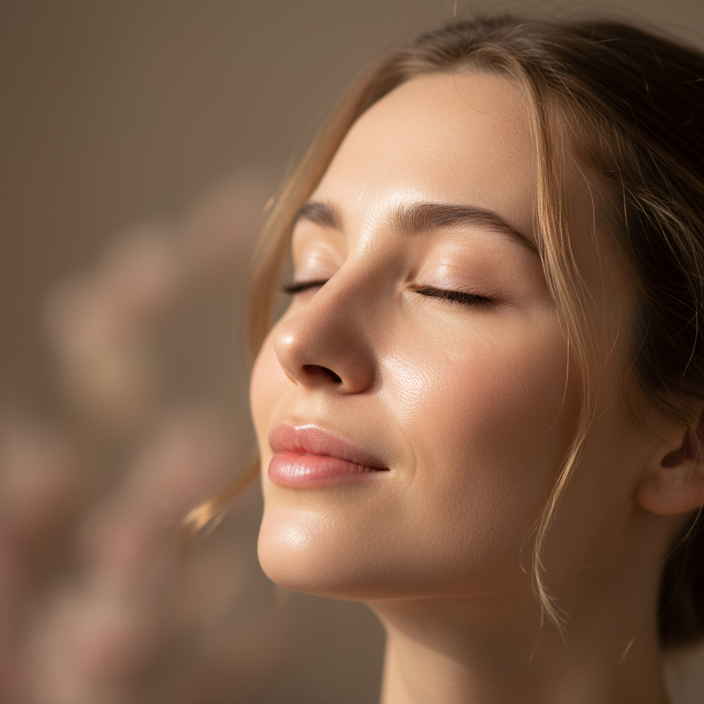 Portrait of woman before skin treatment in neutral light