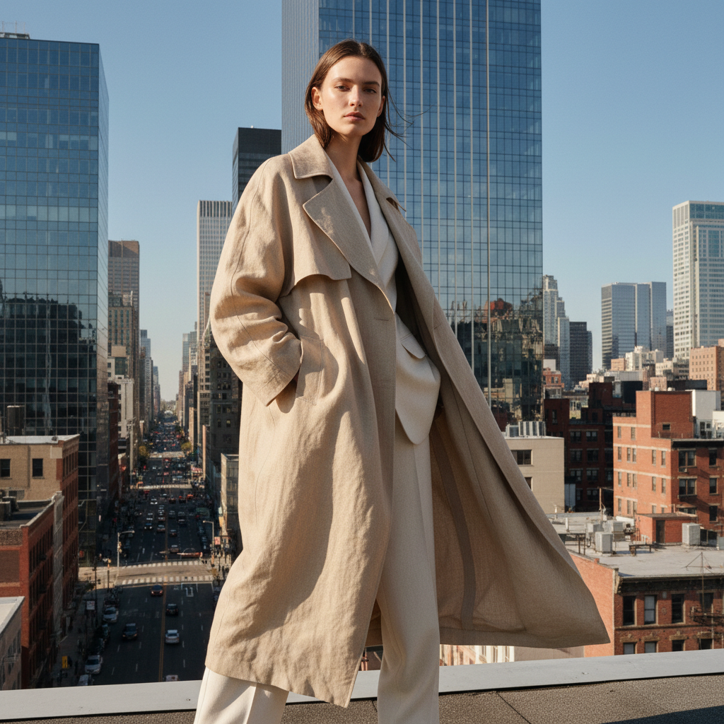 Model in black streetwear outfit on urban rooftop, moody overcast sky, dark atmospheric city environment