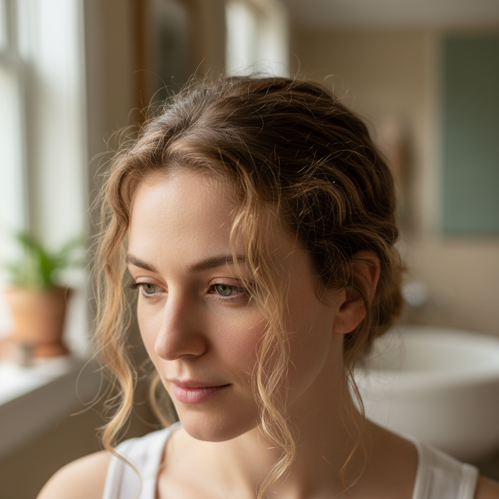 Marisol before her cut, postpartum hair with visible growth and texture change