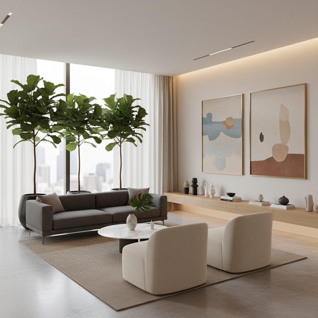 Luxury interior design with modern furniture and natural lighting
