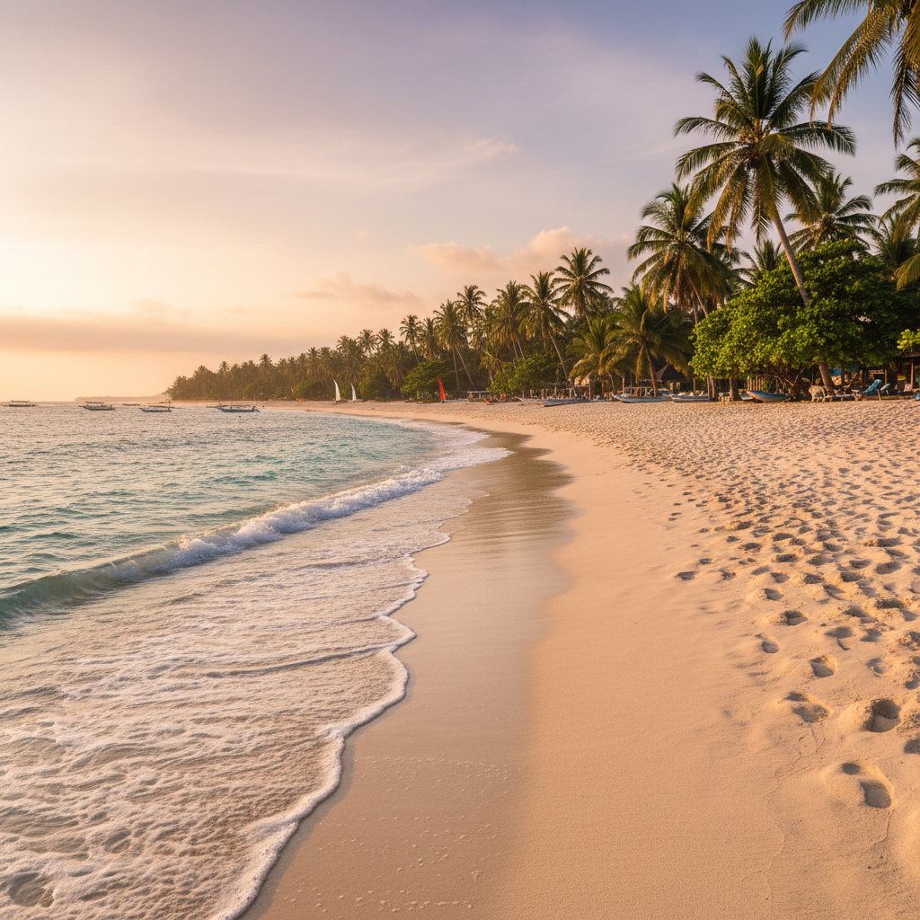 Spiaggia tropicale di Bali con palme e oceano turchese