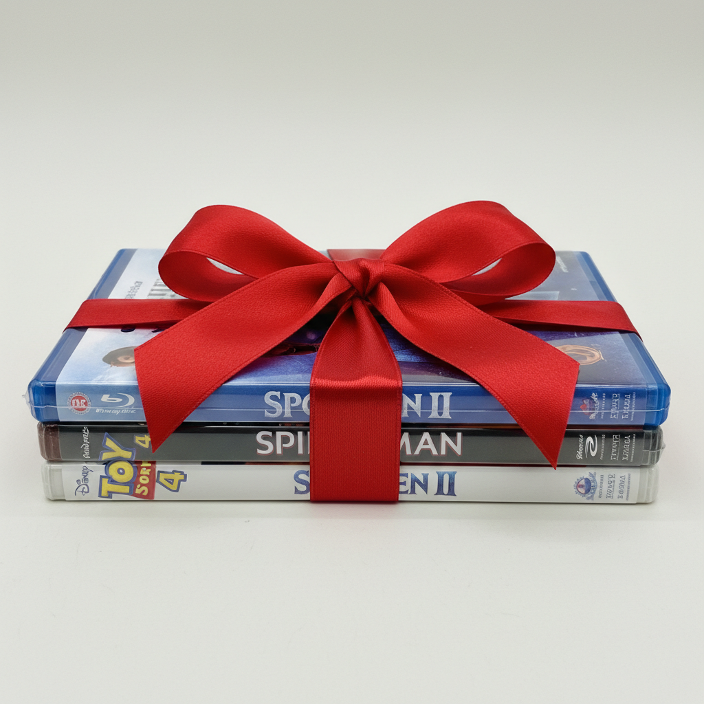 Animated film Blu-ray cases wrapped with a bow