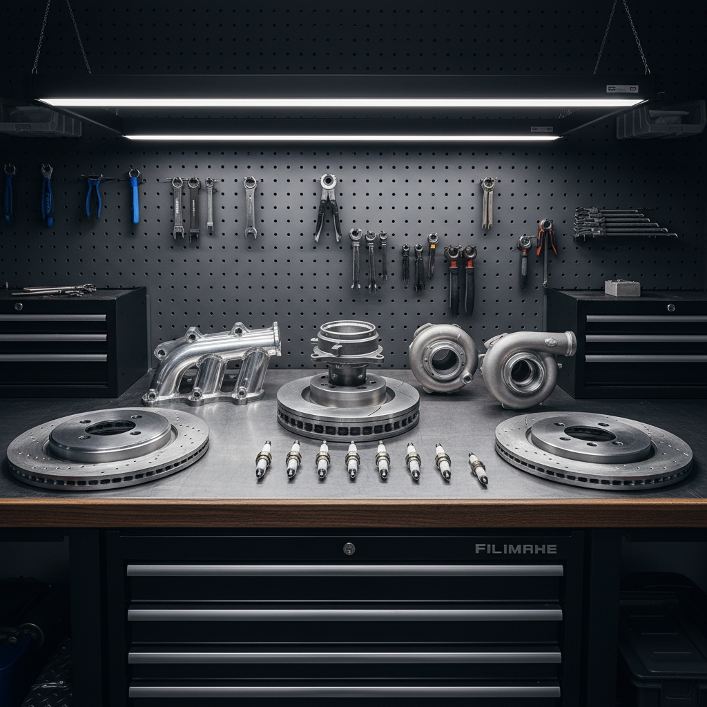 Automatic transmission disassembled on workshop bench, clean parts laid out systematically, professional automotive repair shop
