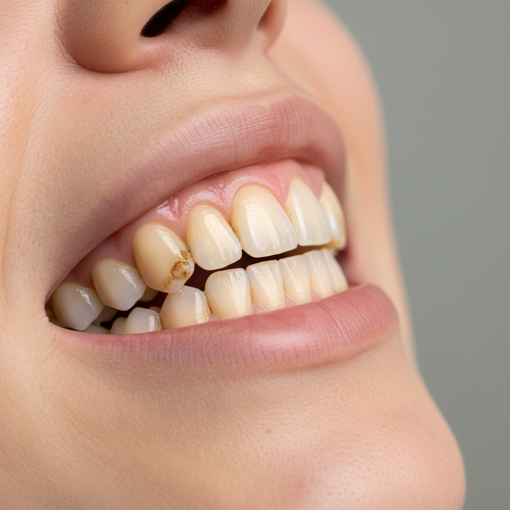 Before teeth whitening showing yellowed and stained teeth from coffee consumption