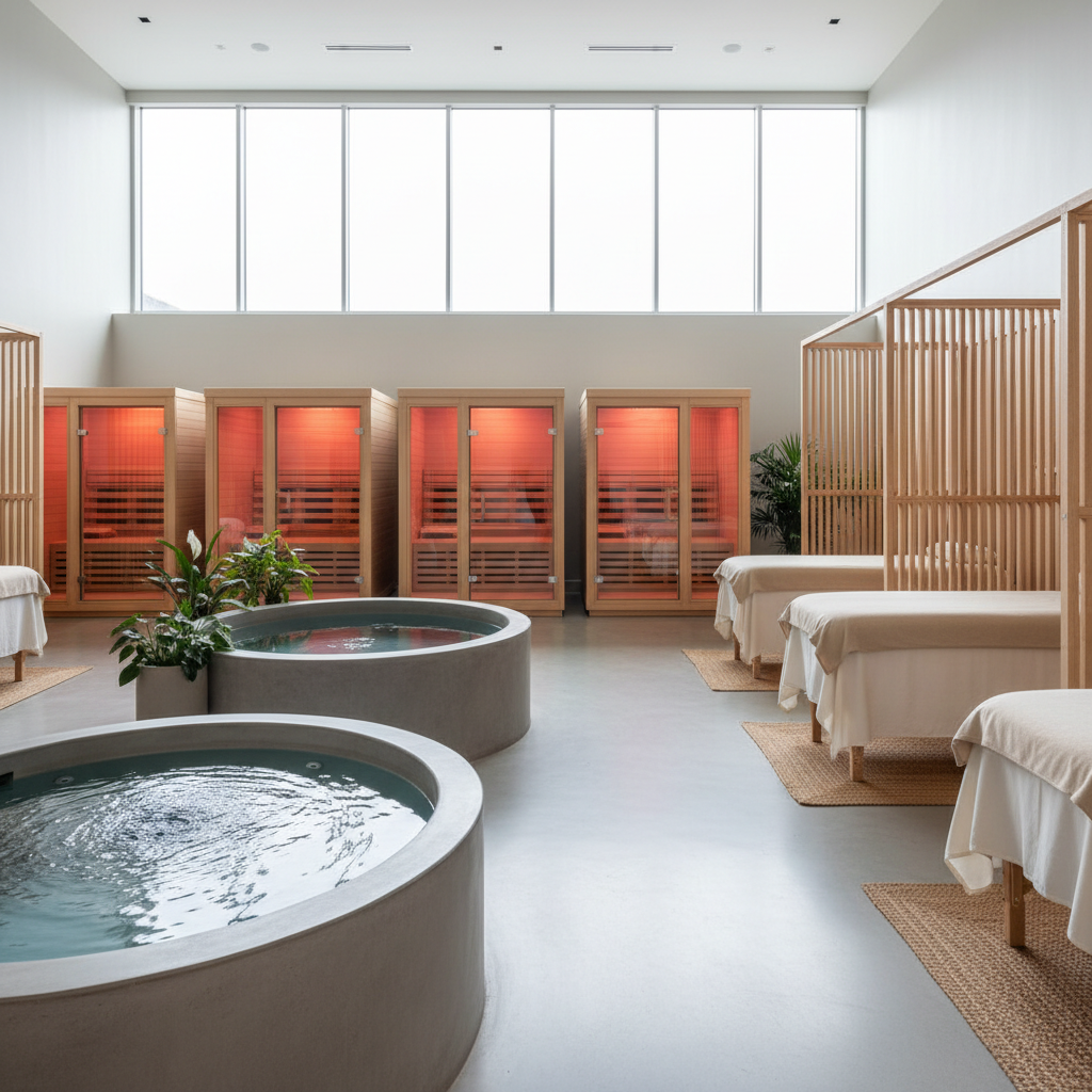 Cold ice jacuzzi therapy in a spa with cold water and ice for athletic recovery