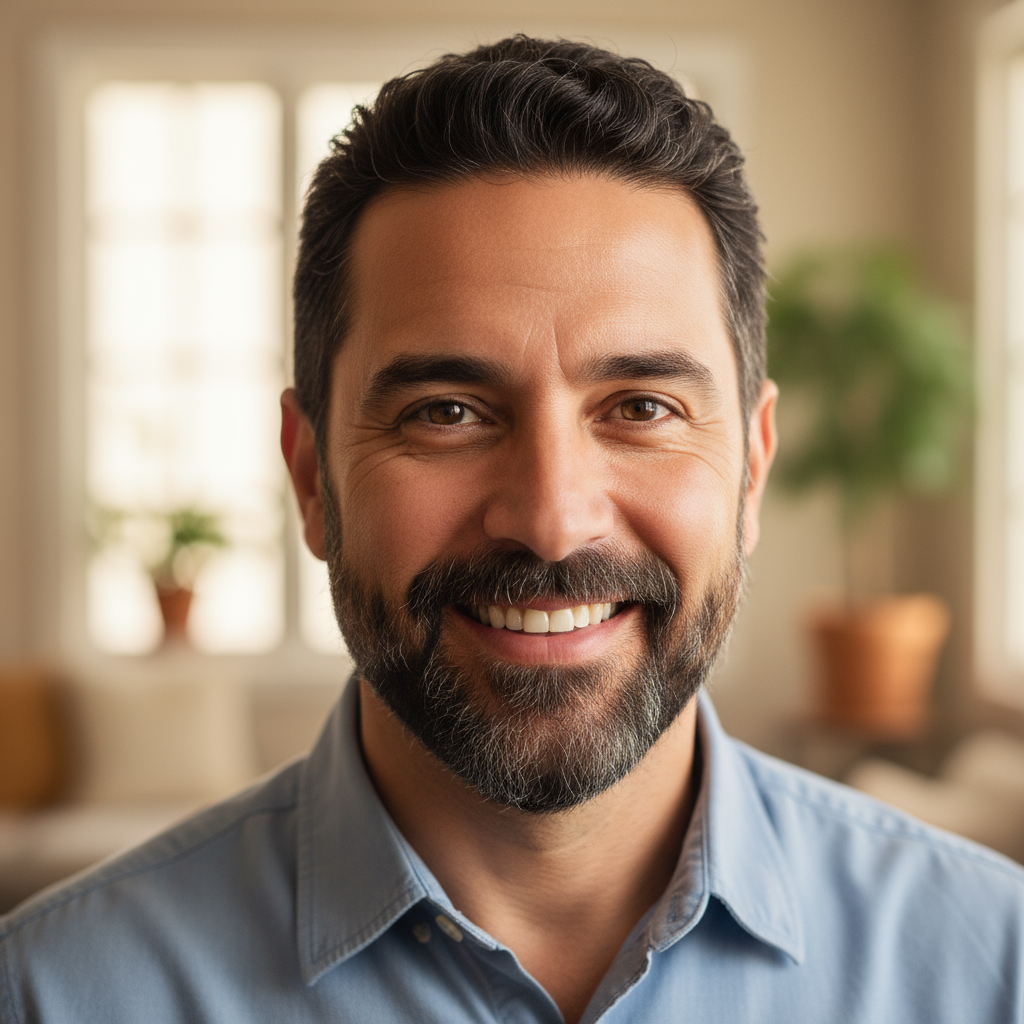 Tomás Herrera, hombre latinoamericano de mediana edad con camisa de cuadros y expresión amigable